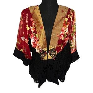 Vintage Spencer Alexis Sz M Patchwork Kimono Jacket Floral Embroidered Boho Art